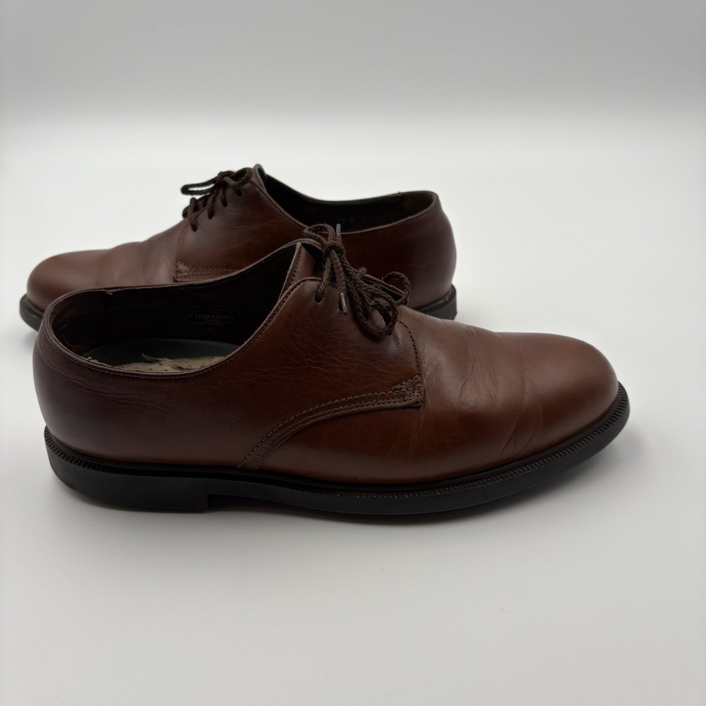 Florsheim Mens Dress Shoes 10 D Brown Leather Plain Toe Derby Oxford Lace Up